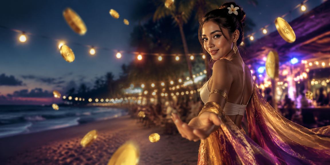 Promosi bonus pendaftaran anggota baru dexwin88 dengan suasana pantai tropis