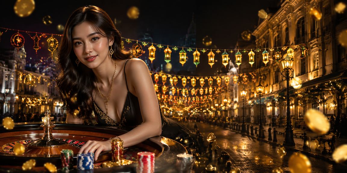 Kerumunan meriah festival Asia dengan suasana taruhan dan hadiah besar yang menggembirakan