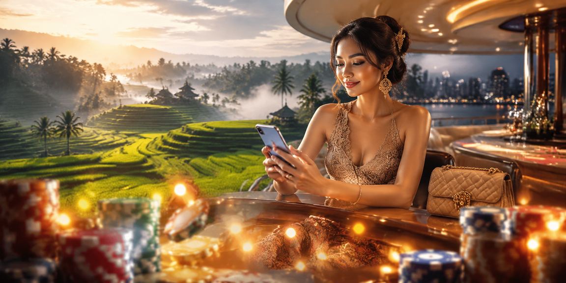 Model mengakses casino mobile dengan tampilan elegan mencerminkan pengalaman VIP digital